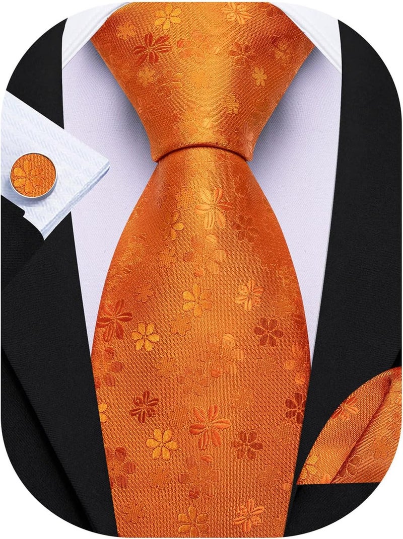 Barry.Wang Store Men Tie Set Floral Paisley Silk Necktie Pocket Square Cufflinks Formal Wedding Party Business - Image 1