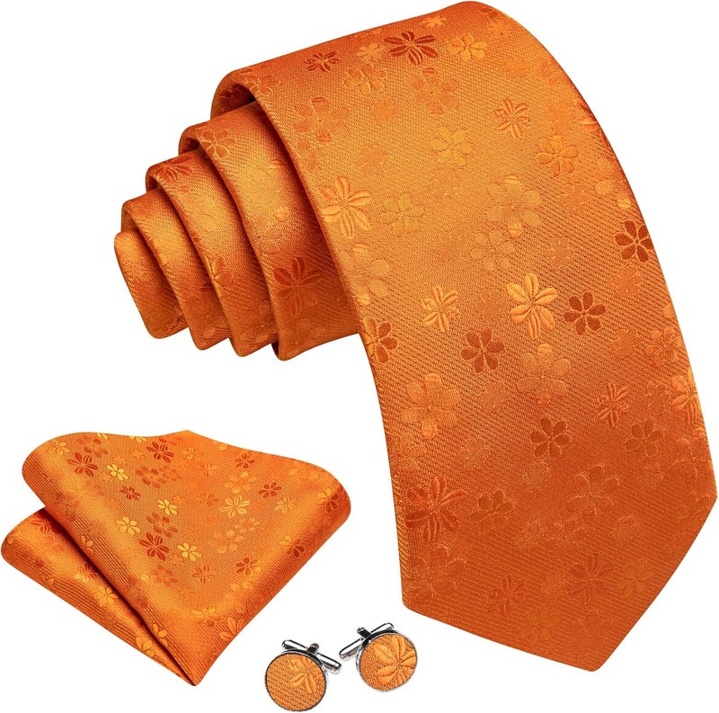 Barry.Wang Store Men Tie Set Floral Paisley Silk Necktie Pocket Square Cufflinks Formal Wedding Party Business - Image 2
