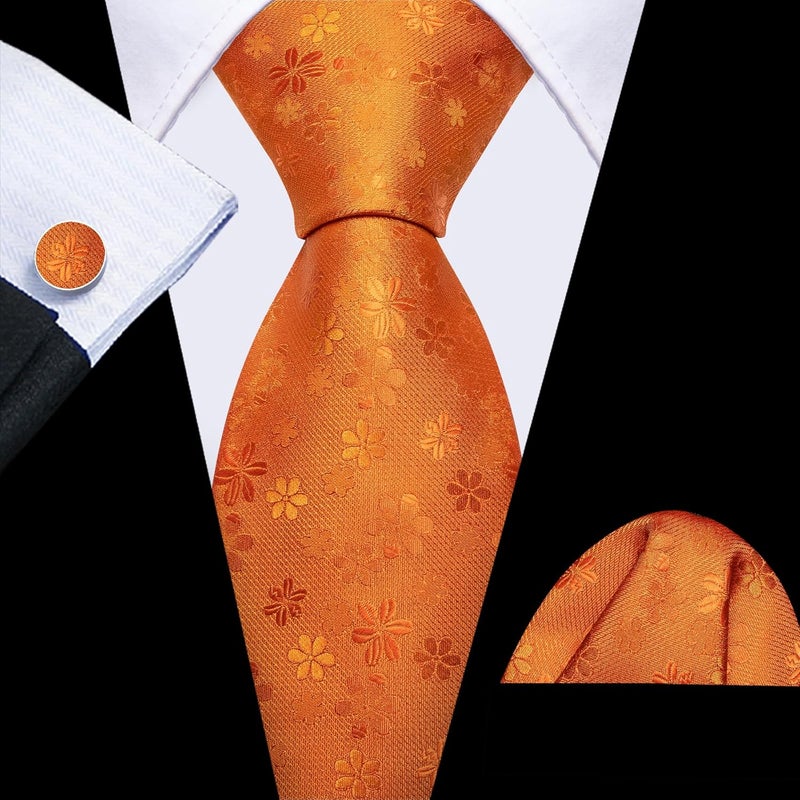 Barry.Wang Store Men Tie Set Floral Paisley Silk Necktie Pocket Square Cufflinks Formal Wedding Party Business - Image 3
