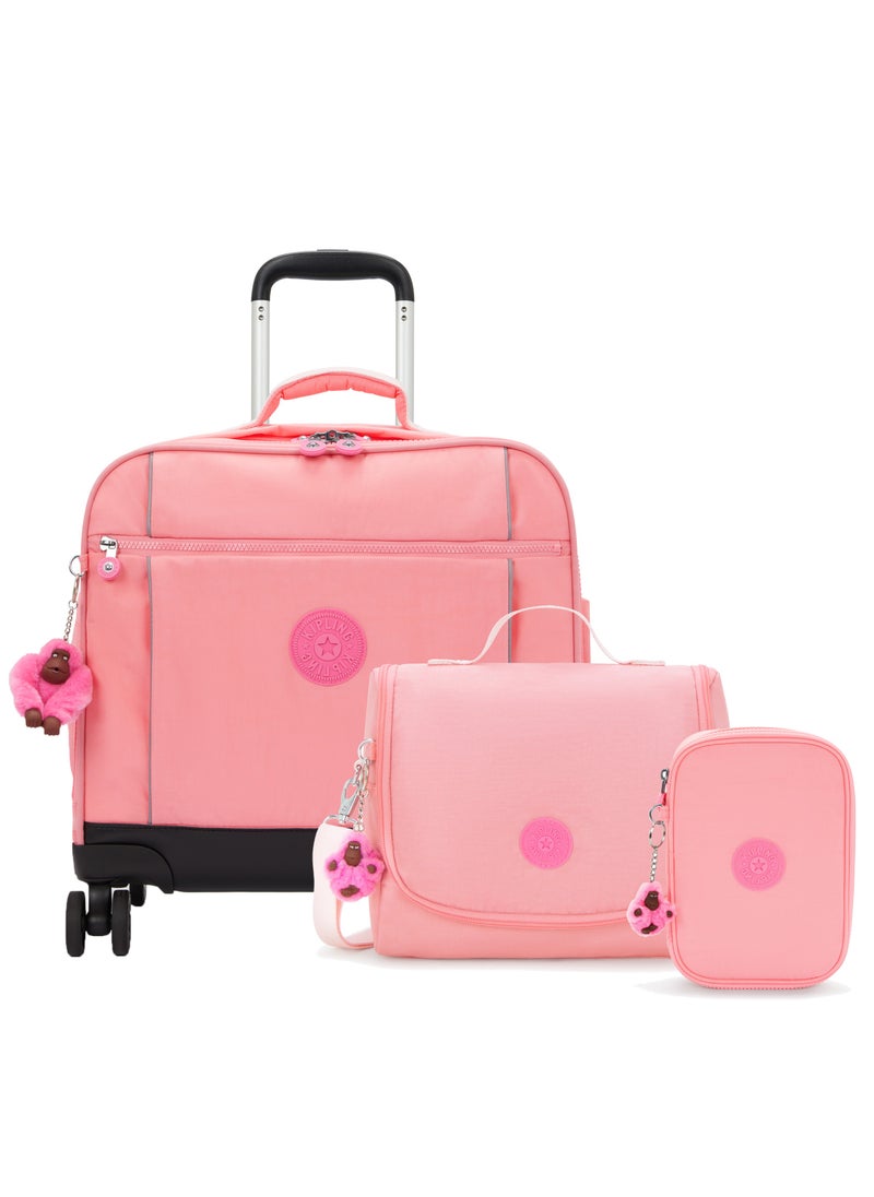 kipling Storia + New Kichirou + 100pens (Buy Trolley + Lunch Bag & Get Free Pencil Case) (Set of 3pcs Bundle) Coral Sea - Pink  - Image 1
