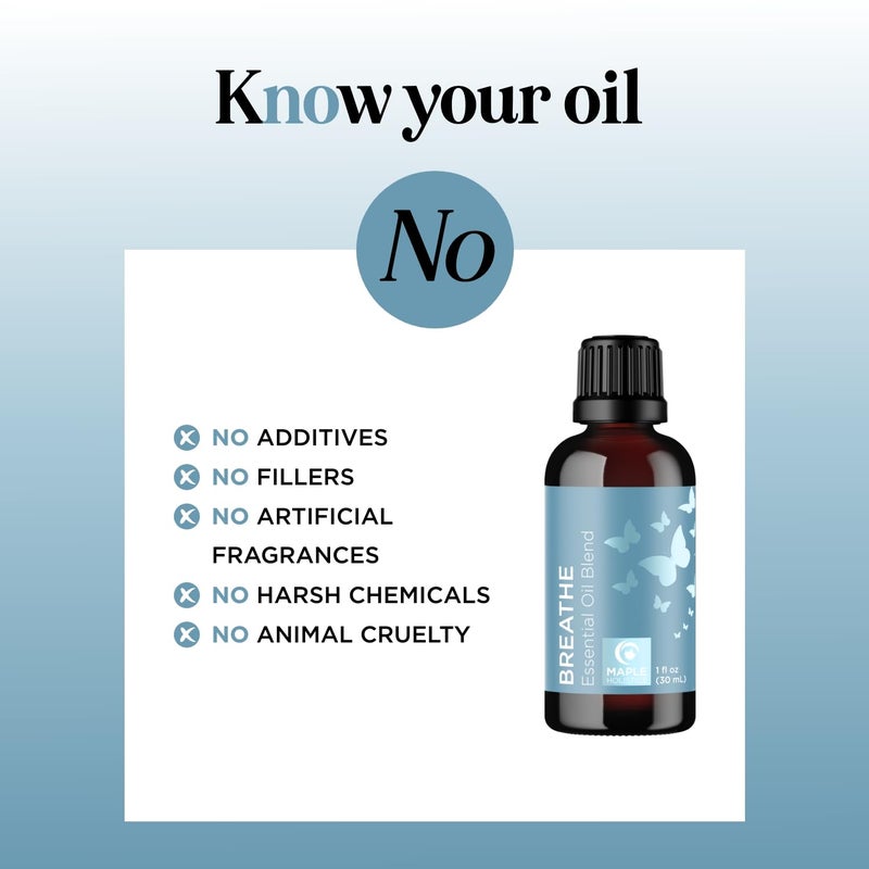 Maple Holistics Breathe Essential Oil for Diffuser - Invigorating and Refreshing Breathe Essential Oil Blend with Eucalyptus Peppermint Tea Tree and Mint for Diffusers for Home and Shower Aromatherapy (1 Fl Oz) - Image 4