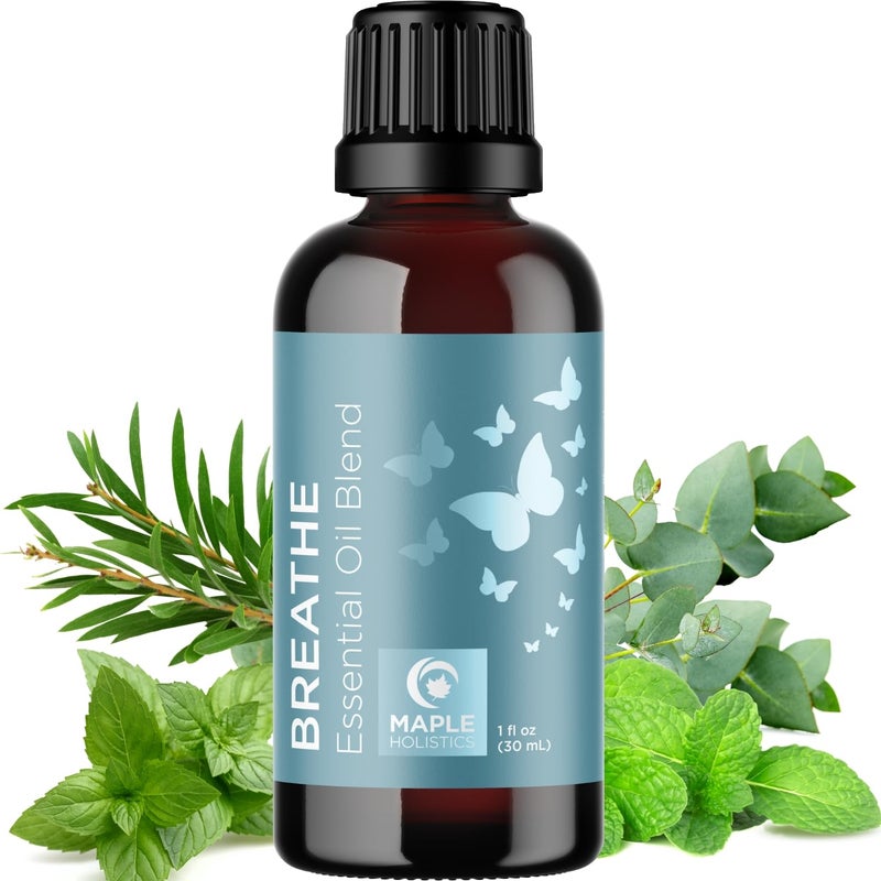Maple Holistics Breathe Essential Oil for Diffuser - Invigorating and Refreshing Breathe Essential Oil Blend with Eucalyptus Peppermint Tea Tree and Mint for Diffusers for Home and Shower Aromatherapy (1 Fl Oz) - Image 1