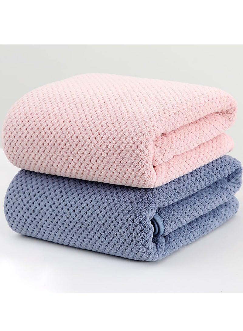 عام مناشف حمام من الألياف الدقيقة، 90 × 170 سم، طقم من 2، فوط حمام فائقة النعومة وعالية الامتصاص وسريعة الجفاف ومتعددة الاستخدامات (وردي + أزرق داكن) - Image 1