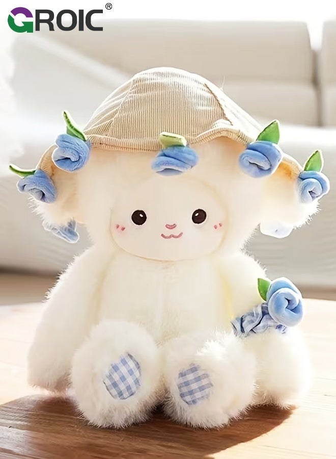 30CM Lamb Plush Toy, Magnetic Stuffed Animal with Floral Hat, Soft Fluffy Sheep Doll for Kids and Adults, Cute Gift for Girls and Flower Lovers, Ultra Soft and Interactive Cuddly Toy, Blue Rose Plush Toy