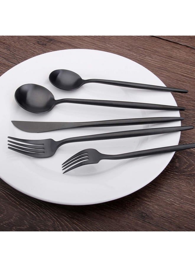 Bysta Matte Black Silverware Set, 20-Piece Stainless Steel Flatware Set Cutlery Set Service For 4, Satin Finish, Dishwasher Safe, Nice Gift Box - Image 4
