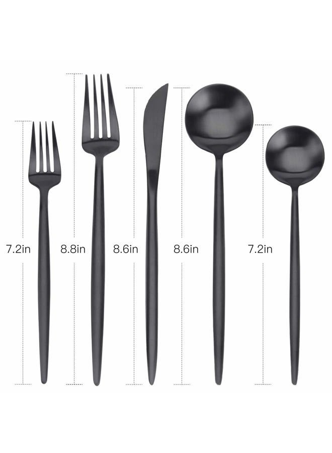 Bysta Matte Black Silverware Set, 20-Piece Stainless Steel Flatware Set Cutlery Set Service For 4, Satin Finish, Dishwasher Safe, Nice Gift Box - Image 2