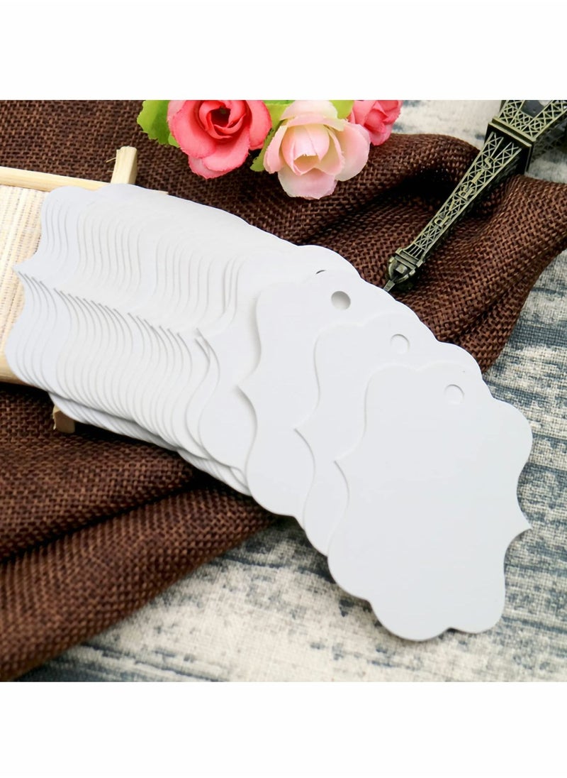Excefore White Paper Blank Gift Tags Double Sided Blank Favor Tags with Twine Personalized Price Waved Craft Hang Tags for Gift Wrapping Wedding,Birthday Party 200Pcs  - Image 3