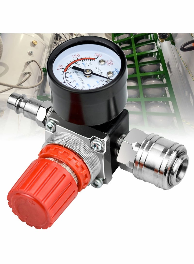 Air Filter Regulator Compressor G1/4 Air Pressure Regulator Gauge Water Trap Filter Pressure Regulator for Compressor and Air Tools (Three-Way Valve)