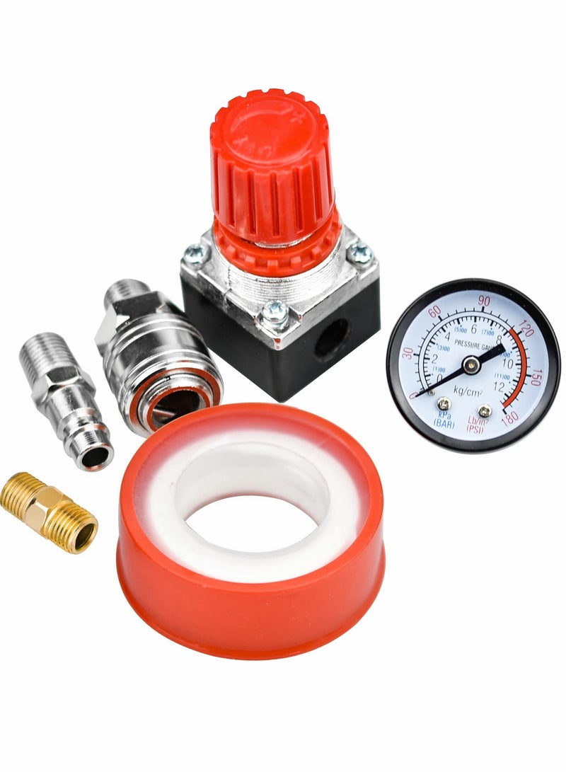 Air Filter Regulator Compressor G1/4 Air Pressure Regulator Gauge Water Trap Filter Pressure Regulator for Compressor and Air Tools (Three-Way Valve)