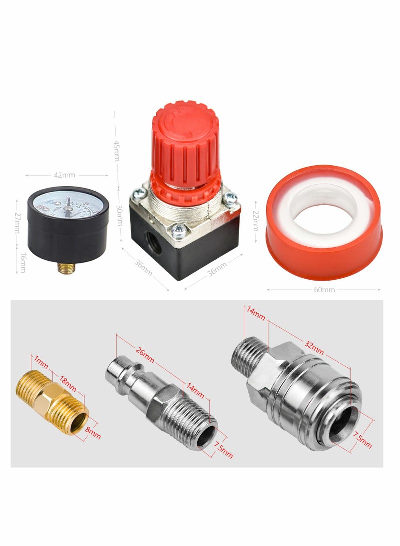 Air Filter Regulator Compressor G1/4 Air Pressure Regulator Gauge Water Trap Filter Pressure Regulator for Compressor and Air Tools (Three-Way Valve)