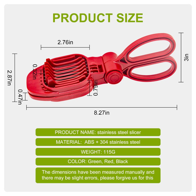 CEHNCEH Fruit Slicer, Strawberry, Banana, Kiwi Cutter, Egg Slicer for Hard Boiled Eggs, for Fruit Sausages, Cucumbers, Mushroom Cutter, Rapid & Safe Slicing Kitchen Gadgets (Red) - Image 3