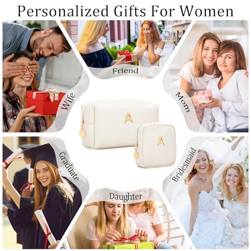 CLOUDWINGS Initial Makeup Bag for Women - Personalized Gifts for Women Travel Cosmetic Toiletry Bag Soft Waterproof PU Makeup Pouch Gifts for Bridemaid Friend Teacher (Beige,A) - Image 5