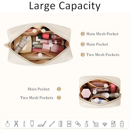 CLOUDWINGS Initial Makeup Bag for Women - Personalized Gifts for Women Travel Cosmetic Toiletry Bag Soft Waterproof PU Makeup Pouch Gifts for Bridemaid Friend Teacher (Beige,A) - Image 3