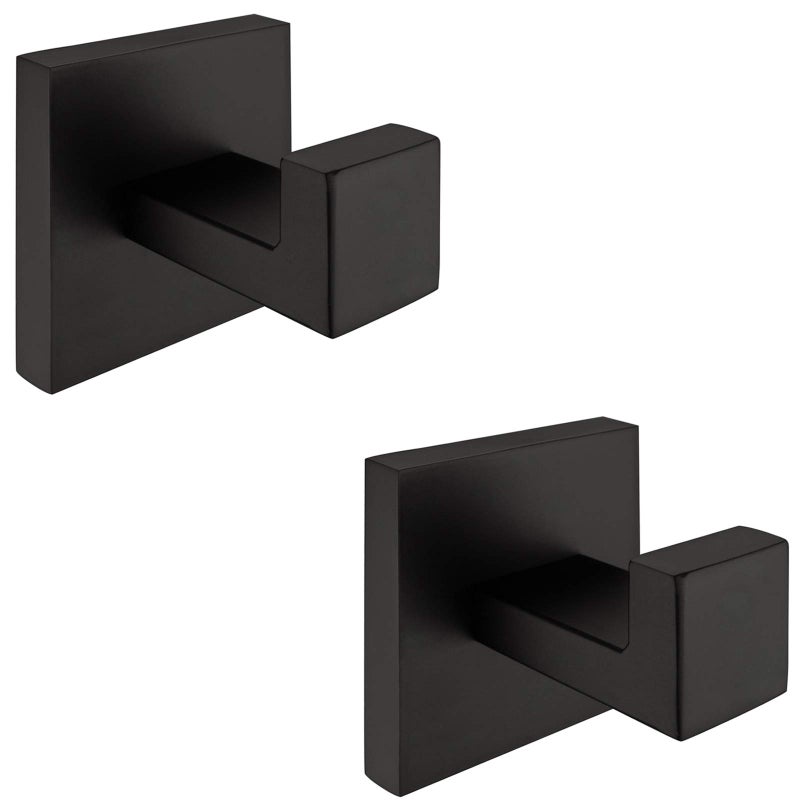 Nolimas Towel Hook Stainless Steel Bathroom Rustproof Clothes Towel Coat Hook Wall Mounted Square Toilet Kitchen Heavy Duty Door Hanger 2 Pack Matte Black