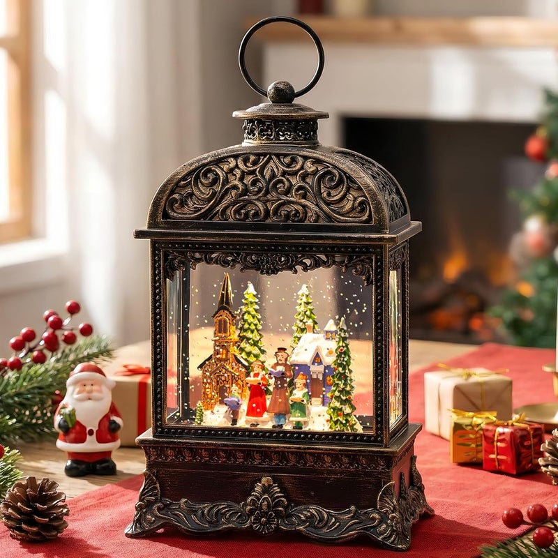MXwcy Christmas Village Snow Globe, Lighted Church Family Choir Scene, Musical Snow Water Lantern Swirling Glittering Holiday Decoration and Gift for Family Children or Friends - Image 1