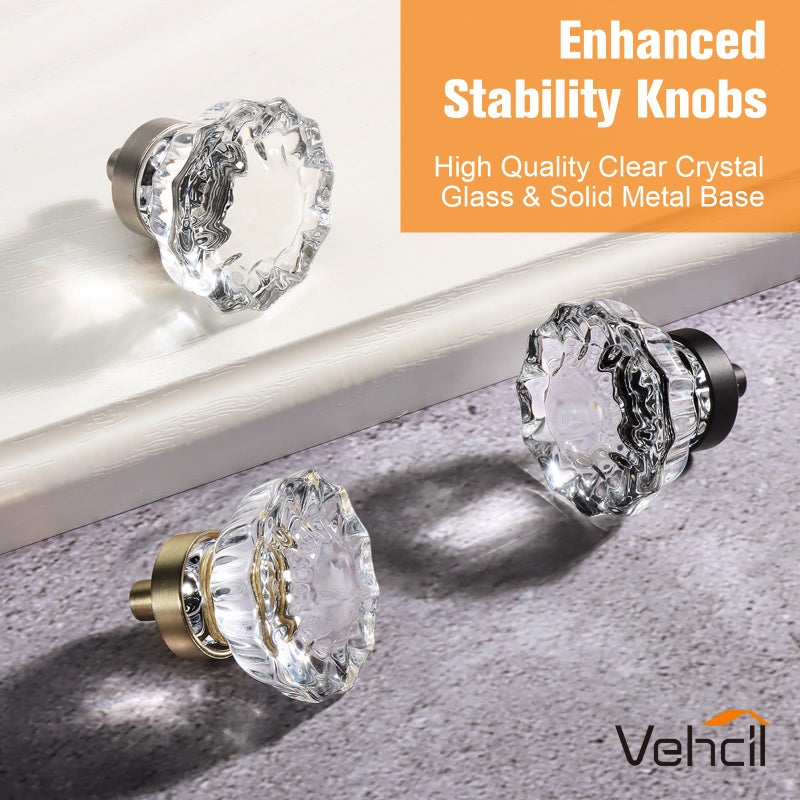 VEHCIL Crystal Cabinet Knobs, 8 Pack Gold Drawer Dresser Knobs, Single Hole Vintage Dresser Pulls for Cupboard, Closet, Bathroom, Dresser, Drawers, Retro Round Flower Design - Image 2