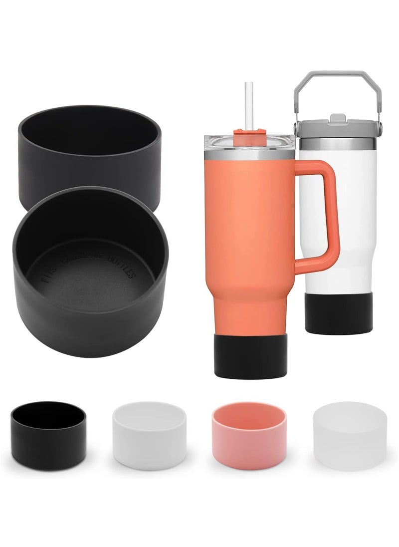 Gonice - Protective Silicone Boot For Stanley Quencher Tumbler 30 oz 40 oz & IceFlow 20oz 30oz & Hydro Flask Water Bottle 12-24oz - Cup Bottom Sleeve - Stanley Cup Accessories (Black) - Image 1