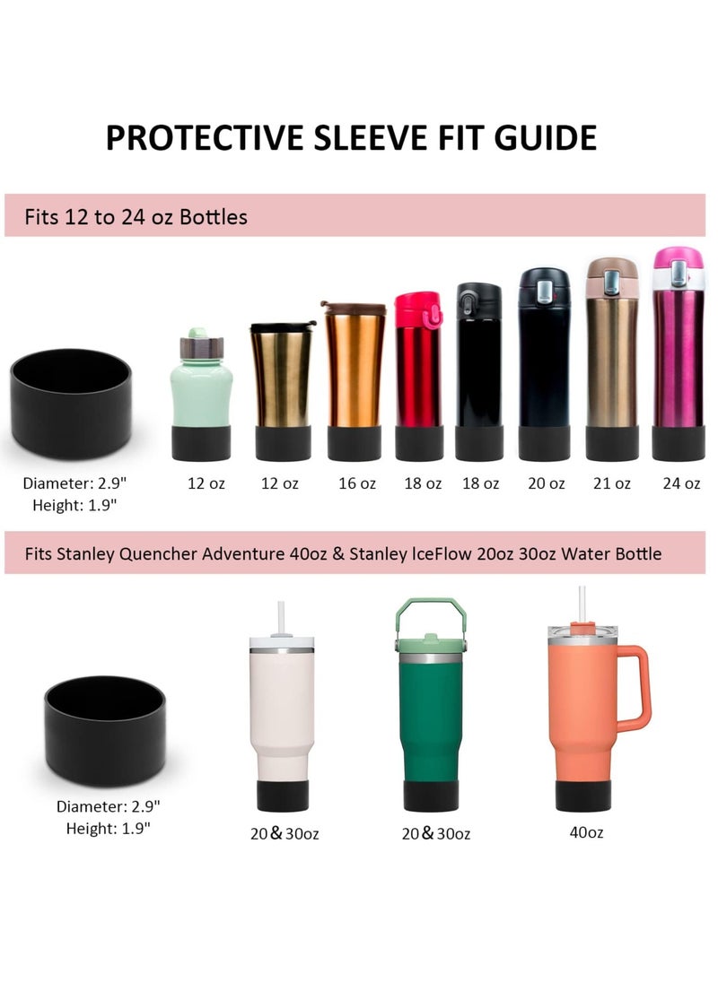 Gonice - Protective Silicone Boot For Stanley Quencher Tumbler 30 oz 40 oz & IceFlow 20oz 30oz & Hydro Flask Water Bottle 12-24oz - Cup Bottom Sleeve - Stanley Cup Accessories (Black) - Image 1
