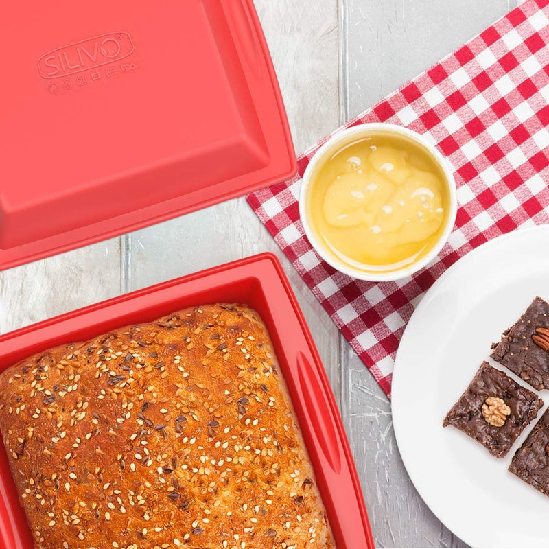 SILIVO 8 inch Square Cake Pans(2 Pack), 8x8 Baking Pan, Nonstick Silicone Cake Molds for Brownie, Cornbread and Cake - Image 3