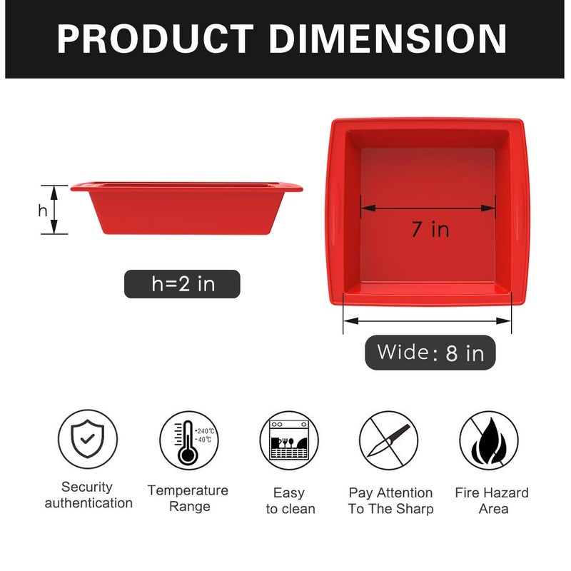 SILIVO 8 inch Square Cake Pans(2 Pack), 8x8 Baking Pan, Nonstick Silicone Cake Molds for Brownie, Cornbread and Cake - Image 4