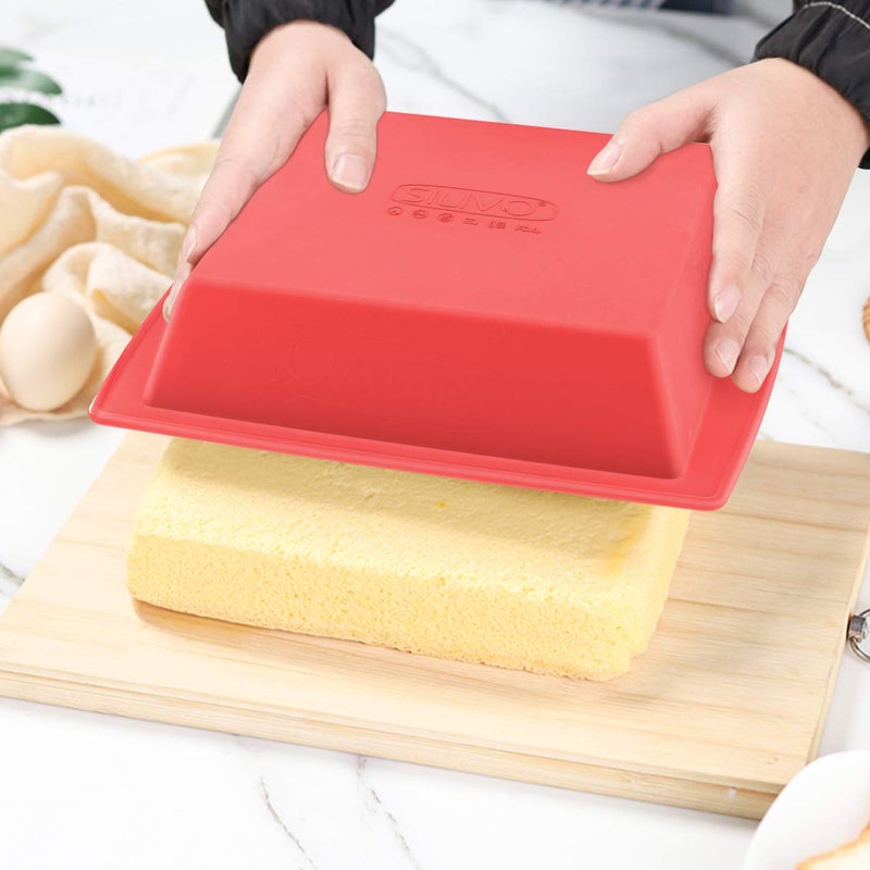 SILIVO 8 inch Square Cake Pans(2 Pack), 8x8 Baking Pan, Nonstick Silicone Cake Molds for Brownie, Cornbread and Cake - Image 2