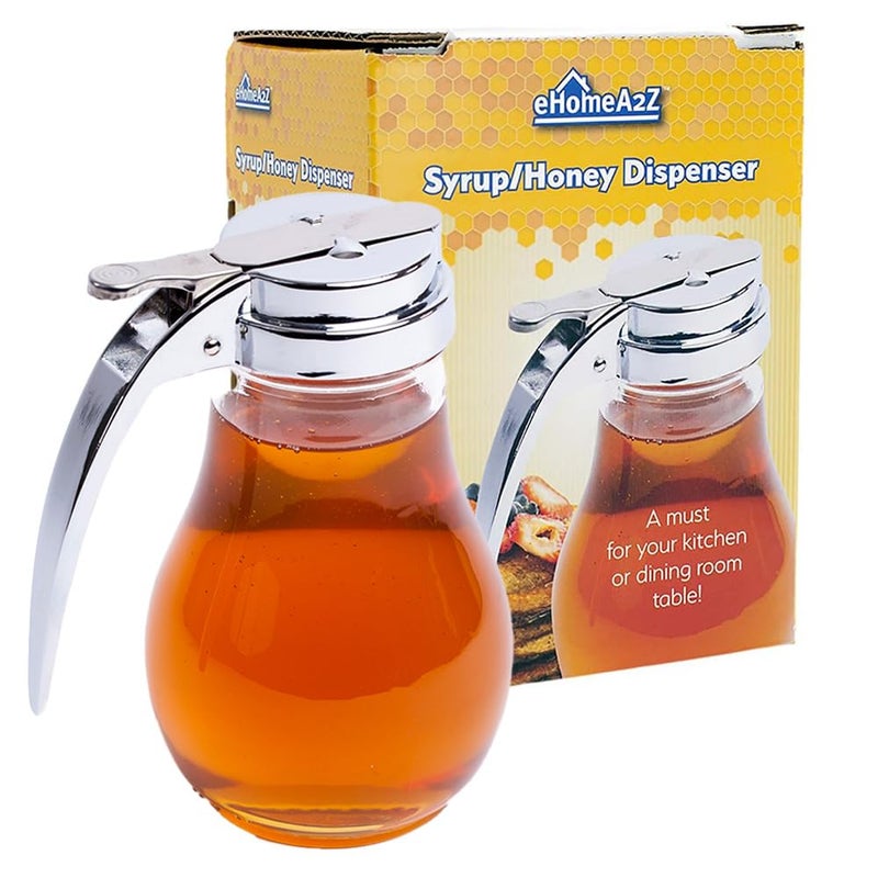 EHOMEA2Z Commercial-Grade Tempered Glass Honey Dispenser, 14 Ounce Honey Jar with Metal Top, Kitchen Essential Honey Jars, Convenient Honey Container, Leak-Proof Glass Honey Dispenser (2, 14 Oz) - Image 1