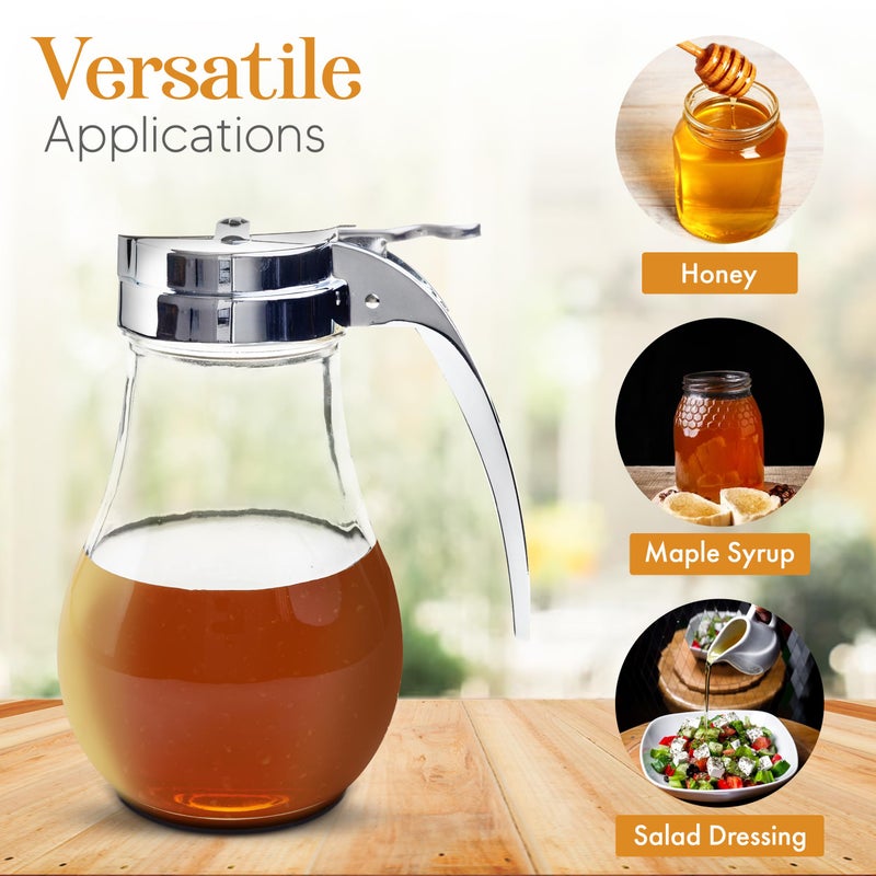 EHOMEA2Z Commercial-Grade Tempered Glass Honey Dispenser, 14 Ounce Honey Jar with Metal Top, Kitchen Essential Honey Jars, Convenient Honey Container, Leak-Proof Glass Honey Dispenser (2, 14 Oz) - Image 2
