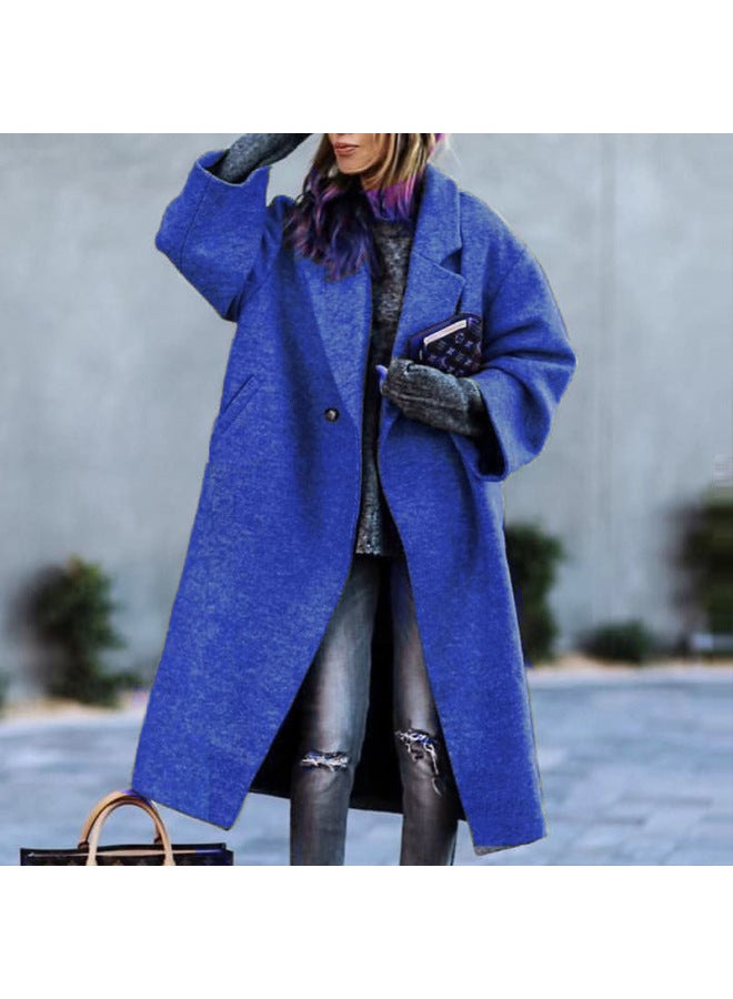European And American Style Autumn And Winter Long Woolen Coat, Elegant Commuter Style, No Belt, Turn-down Collar, Loose Fit, Green Women's Fashion Coat