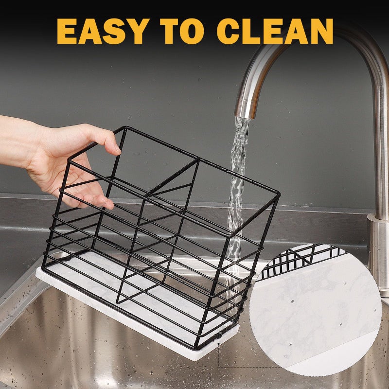 Jeasor Jeasor Utensil Holder for Kitchen Counter, Metal Utensil Holder Rack for Kitchen Countertop, Cooking Tools Storage for Spatula, Utensil Organizer with Sturdy Base, and Drainage Hole (Black Marble)  - Image 5