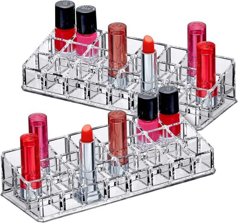 Cheet enterprise Lipstick holder - 24 grid lipstick organizer Cosmetic Organizer Makeup Lipstick Storage Organizer Display Cases Holder Box, and Jewelry Storage Transparent (2-Pack) - Image 1