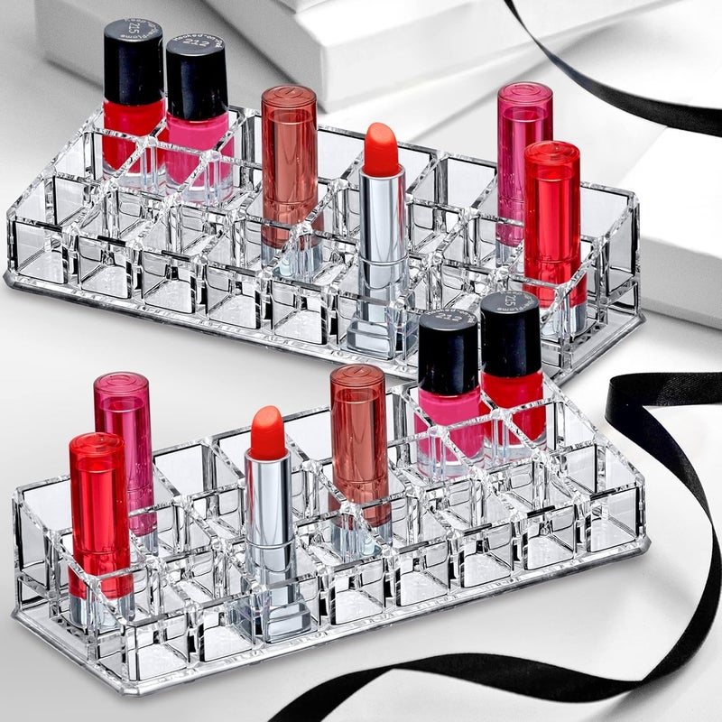 Cheet enterprise Lipstick holder - 24 grid lipstick organizer Cosmetic Organizer Makeup Lipstick Storage Organizer Display Cases Holder Box, and Jewelry Storage Transparent (2-Pack) - Image 2