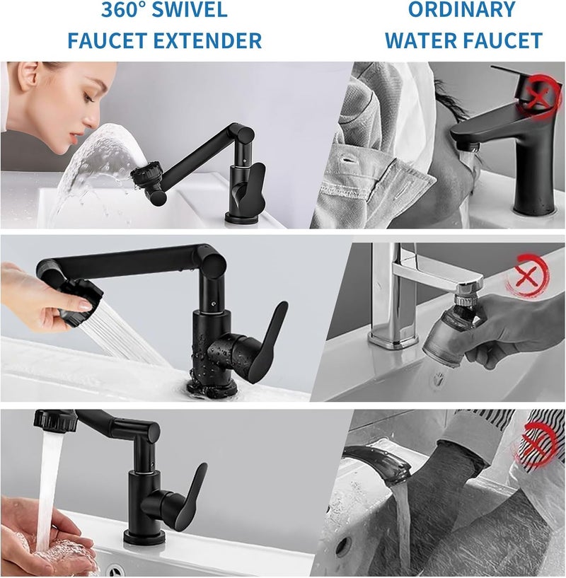 LOOKMINT Kitchen Tap for Sink Stainless Steel Single Lever Tap for Bathroom Sink Black Adjustable Hot and Cold Mixer Tap Foldable and Flexible and Rotatable Bathroom Sink Mixer Tap - Image 4