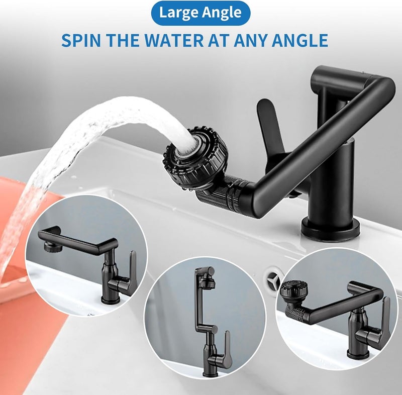 LOOKMINT Kitchen Tap for Sink Stainless Steel Single Lever Tap for Bathroom Sink Black Adjustable Hot and Cold Mixer Tap Foldable and Flexible and Rotatable Bathroom Sink Mixer Tap - Image 5
