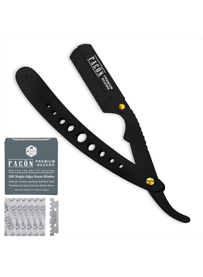 FACON 100 BLADES + Facón Professional Classic Straight Edge Barber Razor - Salon Quality Cut Throat Shavette - Image 1