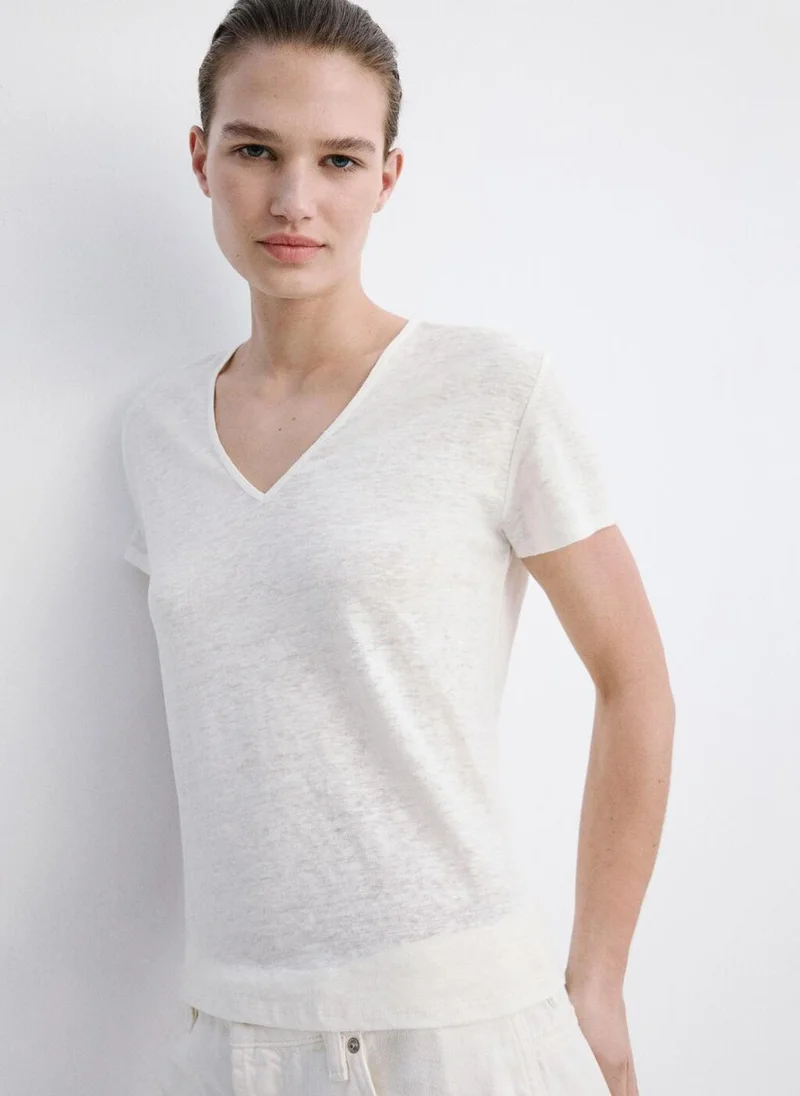 مانجو V-neck linen t-shirt