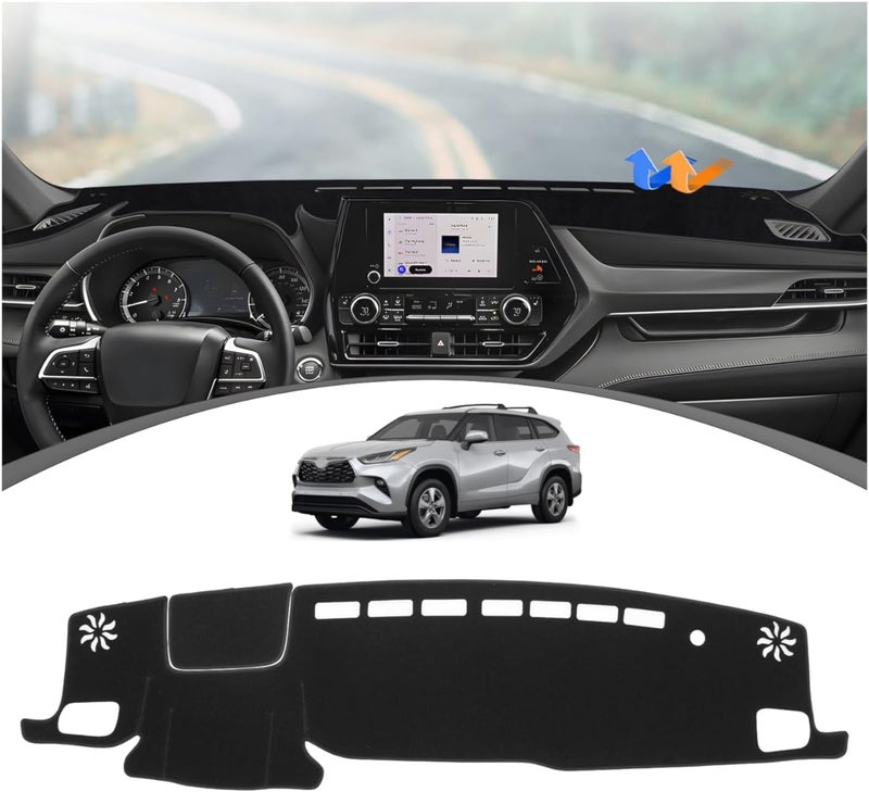 FIILINES All storage type compatible Dash Cover Fit for Toyota Highlander 2020 2021 2022 2023 (Fit with or Without Display) Dashboard Mat Cover Sunshade Nonslip Mesh Protector No Glare Diverse purchase plan - Image 1