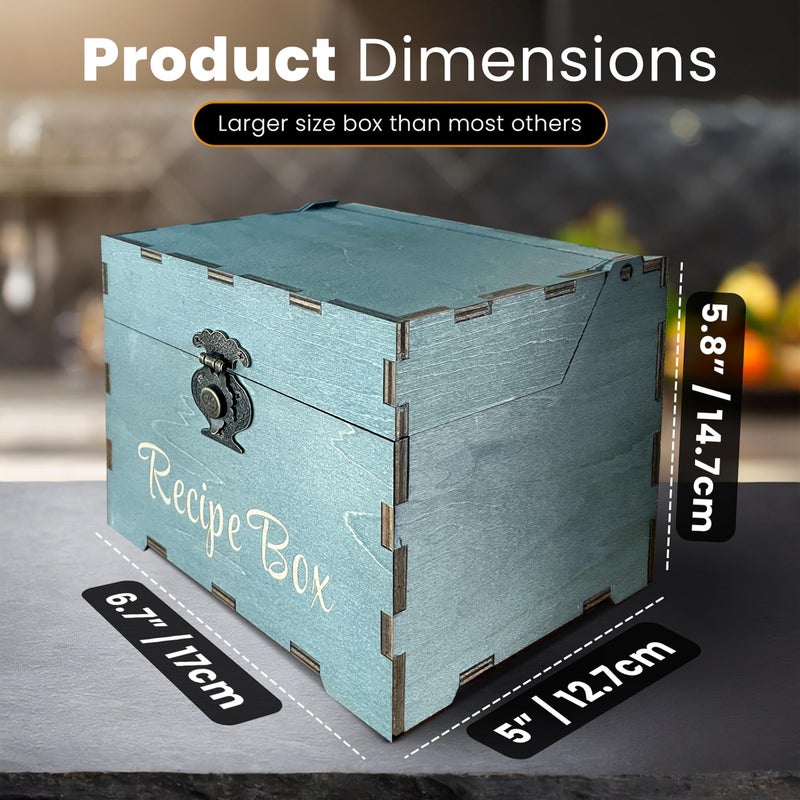 Albino monkey Recipe Box Set with 100 Cards & 9 Wooden Dividers, 4x6 Card Holder with Index Tabs, Rustic Kitchen Decor, Storage Organizer - Rustic Blue - Image 4