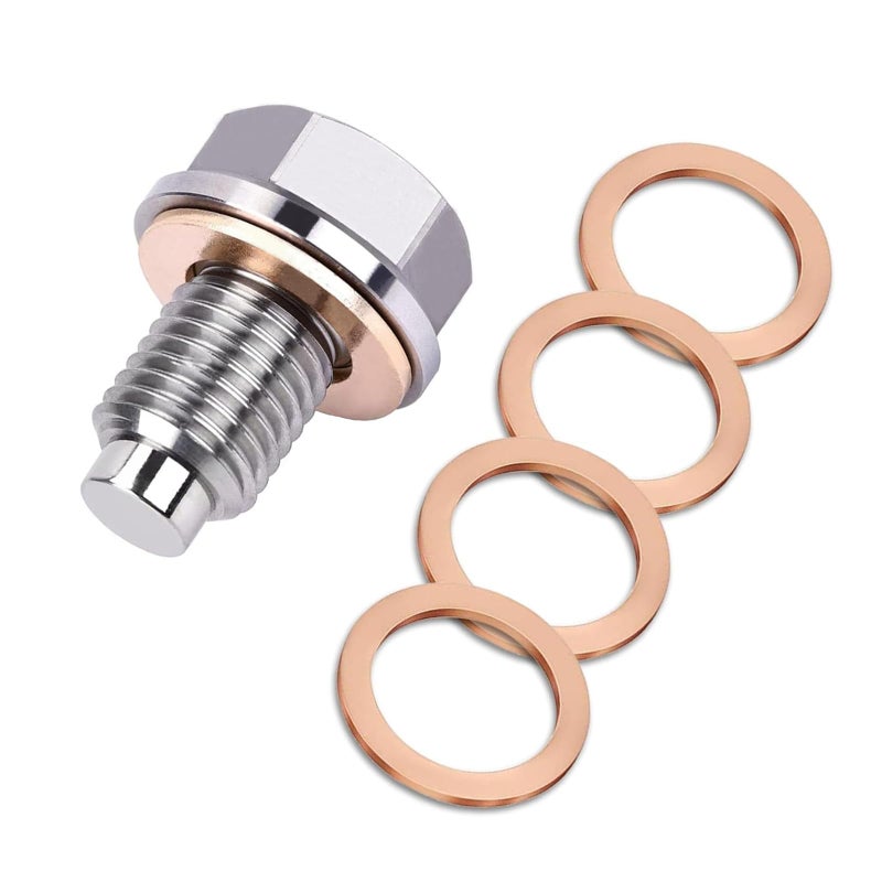 Damwot M12 x 125 Magnetic Oil Drain Plug Magnetic Stainless Steel Oil Pan Drain Nut Bolt with 5 PCS Copper Crush Washer Anti Leakage Universal Leakproof ReplacementFits Most Cars Motorcycles Boats - Image 2