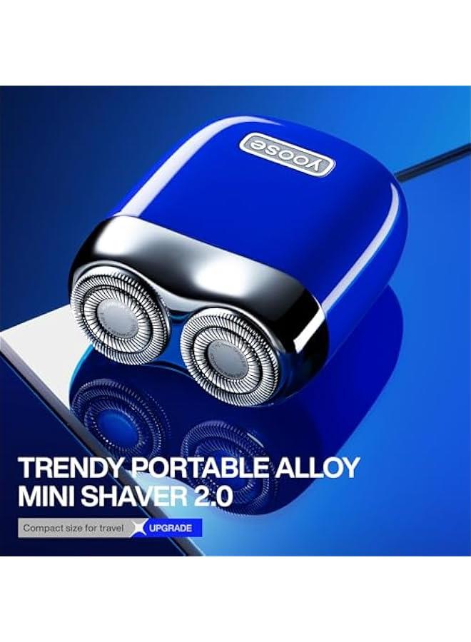 يوز yoose Mini Electric Shaver, Alloy Portable Travel Shavers, Cordless Shaving, USB-C Rechargeable Electric Razor for Men, Dry Shave, IPX7 Waterproof, Detachable Head, Easy Cleaning, Blue - Image 2