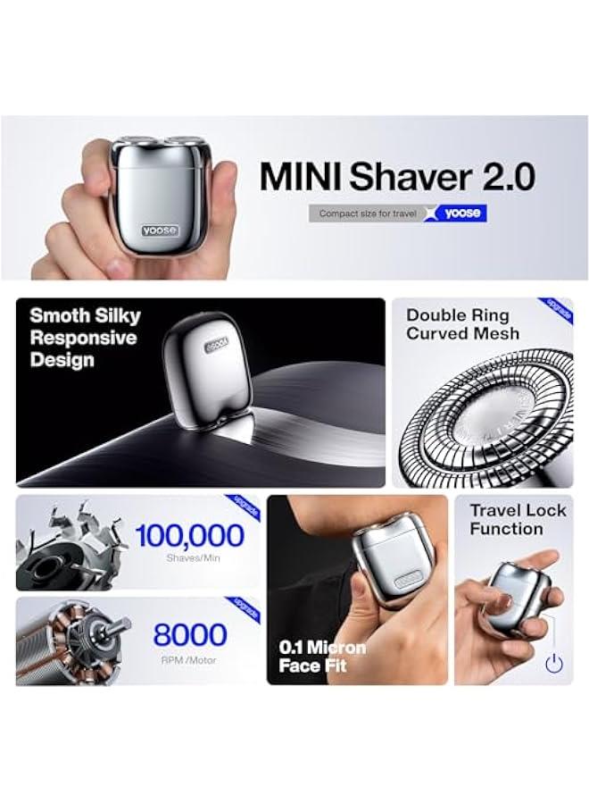 يوز yoose Mini Electric Shaver, Alloy Portable Travel Shavers, Cordless Shaving, USB-C Rechargeable Electric Razor for Men, Dry Shave, IPX7 Waterproof, Detachable Head, Easy Cleaning, Blue - Image 3