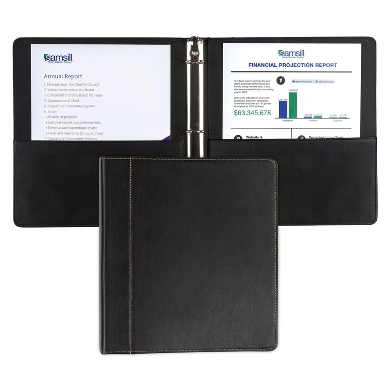 Samsill 1 Inch 3 Ring Binder Leather Black with Contrast Stitching 85X 11 Inch 3 Rings Notebook Binder Portfolio Organizer Planner Journal - Image 2