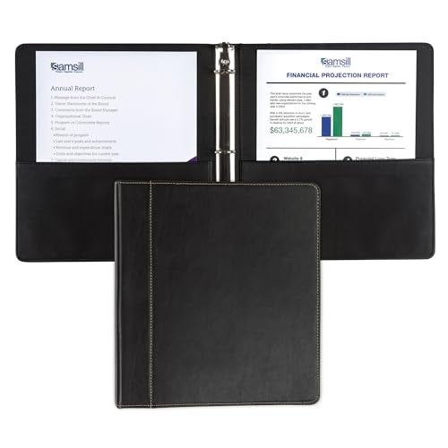 Samsill 1 Inch 3 Ring Binder Leather Black with Contrast Stitching 85X 11 Inch 3 Rings Notebook Binder Portfolio Organizer Planner Journal - Image 1