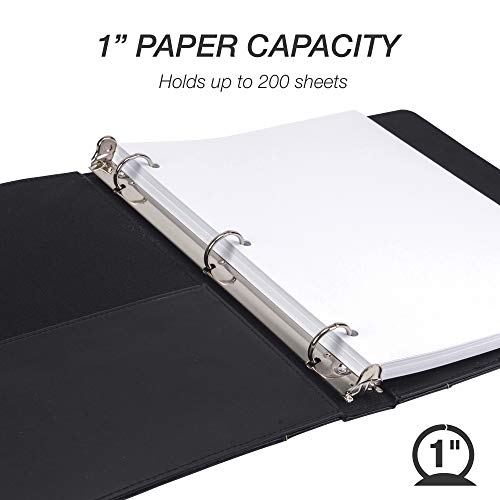 Samsill 1 Inch 3 Ring Binder Leather Black with Contrast Stitching 85X 11 Inch 3 Rings Notebook Binder Portfolio Organizer Planner Journal - Image 3