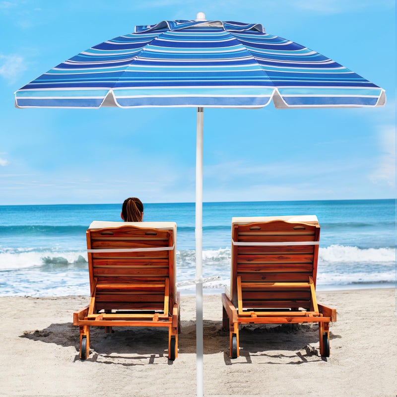 Aoxun Beach Umbrella with Tilt Pole, Portable Sand Anchor and Carry Bag, UPF 50+ Sun Shelter Air Vents Design for Outdoor (Navy Blue & White), 7ft - Image 2