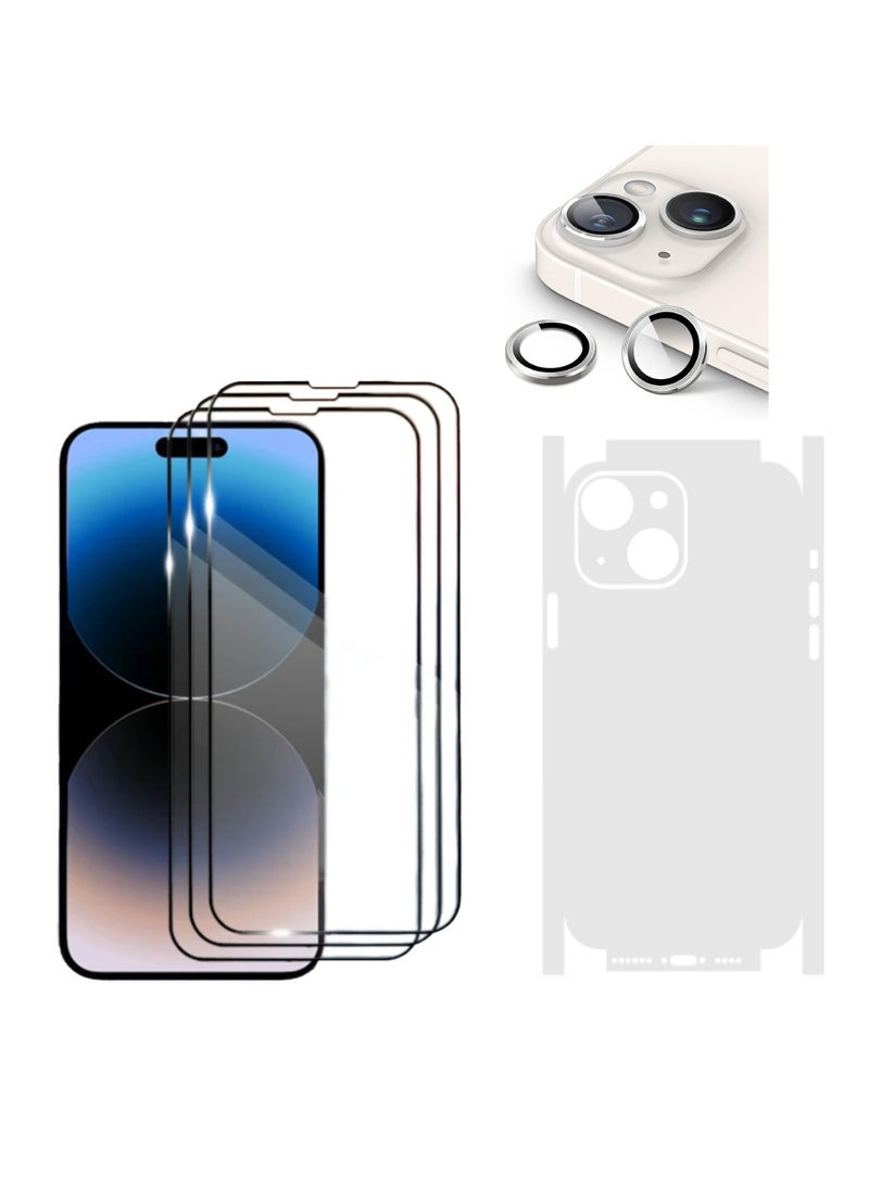 Digi Core مجموعة تغطية كاملة لهاتف iPhone 14 Plus واقي شاشة 3 عبوات 6.7 بوصة 2.5D حواف منحنية مع عدسة كاميرا iPhone 14 Plus وورقة شفافة من PVC مضادة للخدش (iPhone 14 Plus، Starlight) - Image 1