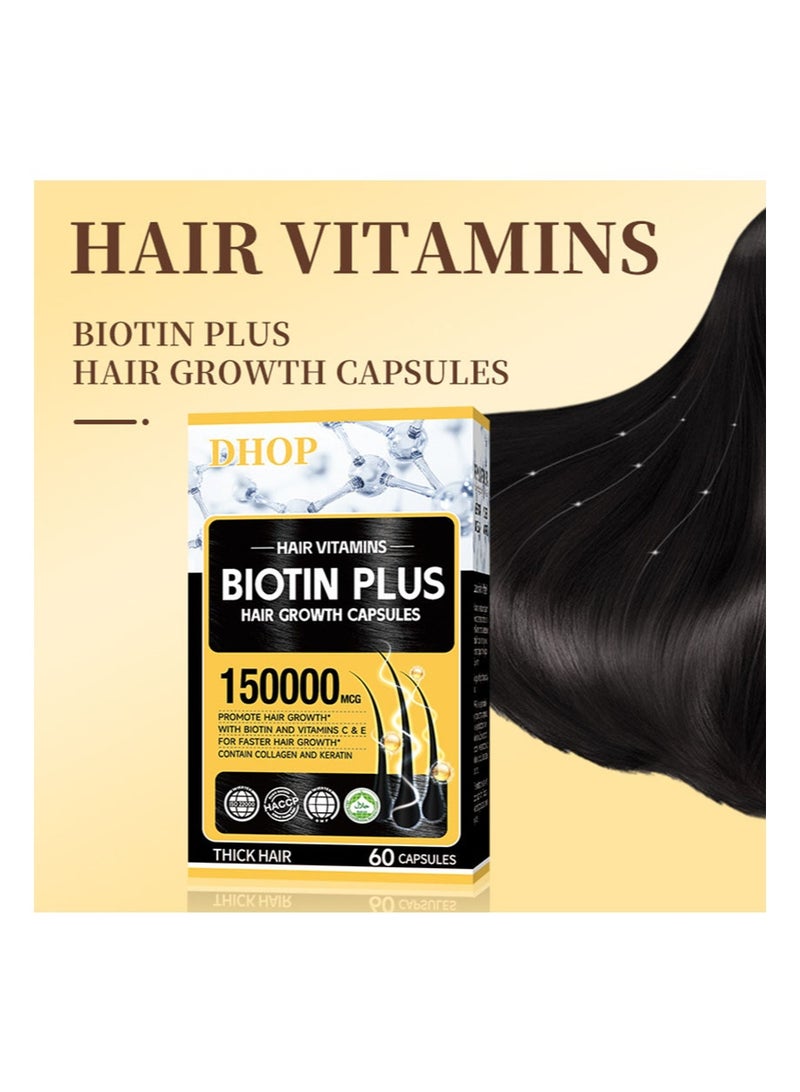 DHOP 2 Pcs Hair Vitamins Biotin Plus Hair Growth Capsules,Hair Multivitamin Capsules | Hair Growth and Thickening Formula | Supports Thicker, Healthy Hair,Hair Growth Support - Skin & Nails Complex 150000 mcg | Vitamin D, Vitamin E, Collagen, Biotin, and More - Image 2