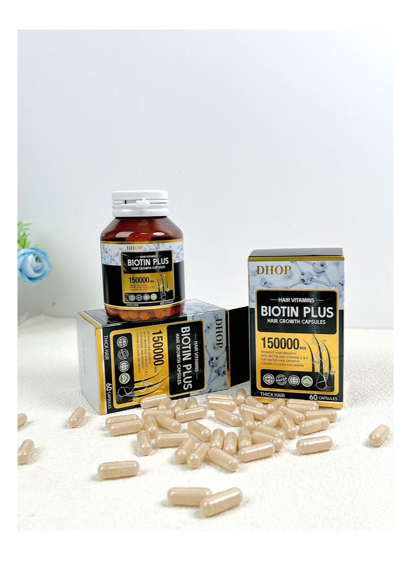 DHOP 2 Pcs Hair Vitamins Biotin Plus Hair Growth Capsules,Hair Multivitamin Capsules | Hair Growth and Thickening Formula | Supports Thicker, Healthy Hair,Hair Growth Support - Skin & Nails Complex 150000 mcg | Vitamin D, Vitamin E, Collagen, Biotin, and More - Image 5