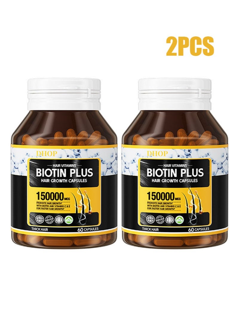 DHOP 2 Pcs Hair Vitamins Biotin Plus Hair Growth Capsules,Hair Multivitamin Capsules | Hair Growth and Thickening Formula | Supports Thicker, Healthy Hair,Hair Growth Support - Skin & Nails Complex 150000 mcg | Vitamin D, Vitamin E, Collagen, Biotin, and More - Image 1