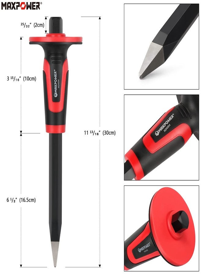 MAXPOWER 3-Piece Masonry Chisels Set, 11" Point Chisel and Flat Chisels, 8" Brick Chisel, with Thick Hand Guard - Image 4