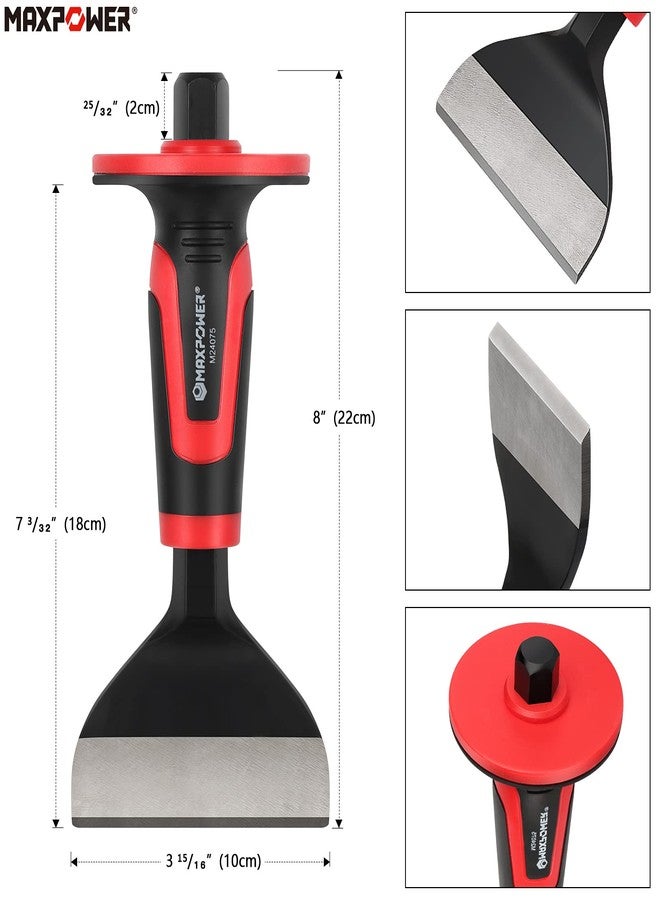 MAXPOWER 3-Piece Masonry Chisels Set, 11" Point Chisel and Flat Chisels, 8" Brick Chisel, with Thick Hand Guard - Image 3